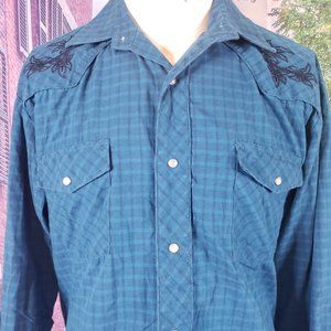 Roper Western Snap Up Embroidered Shirt, Large